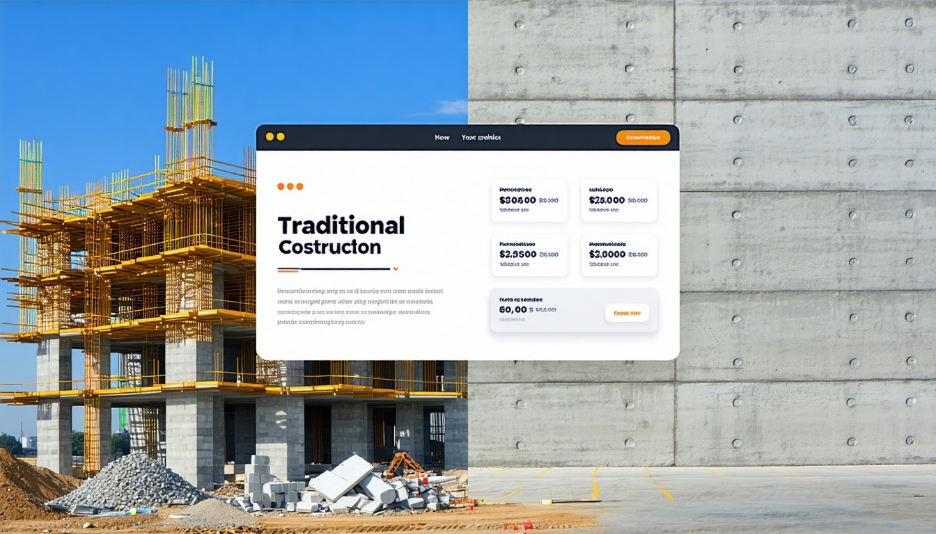 A modern construction site juxtaposed with a cutti